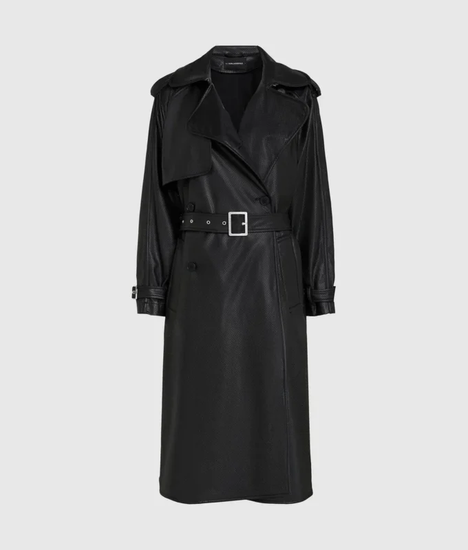 Trenchcoat van geperforeerd kunstleer