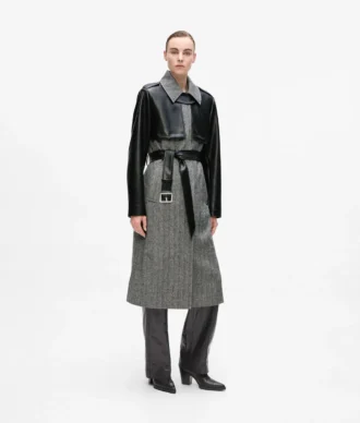 Tweed en imitatieleer jas
