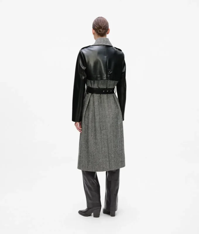Tweed en imitatieleer jas