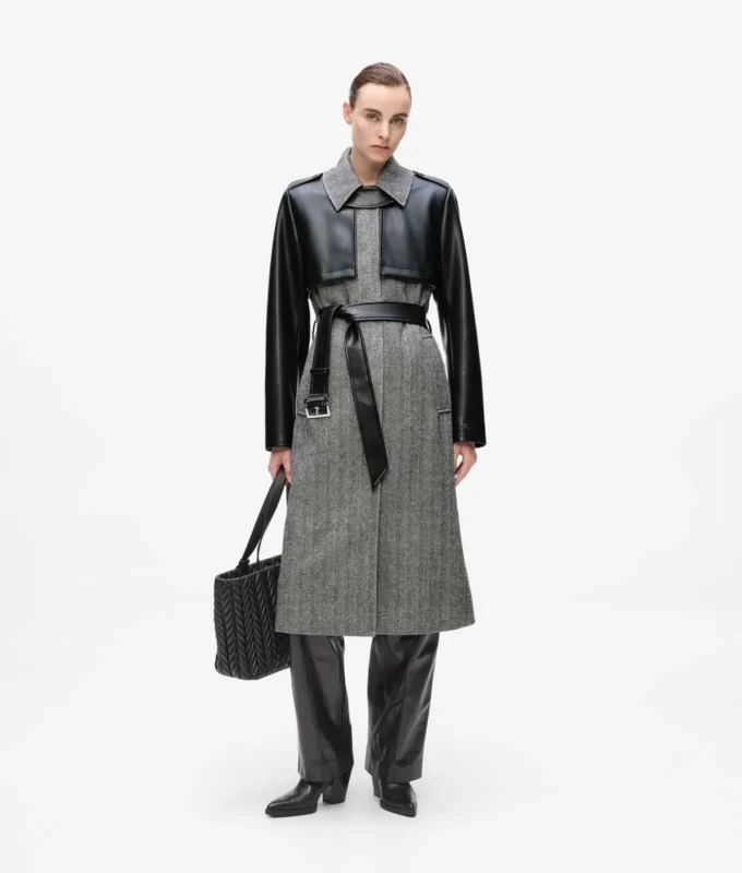 Tweed en imitatieleer jas