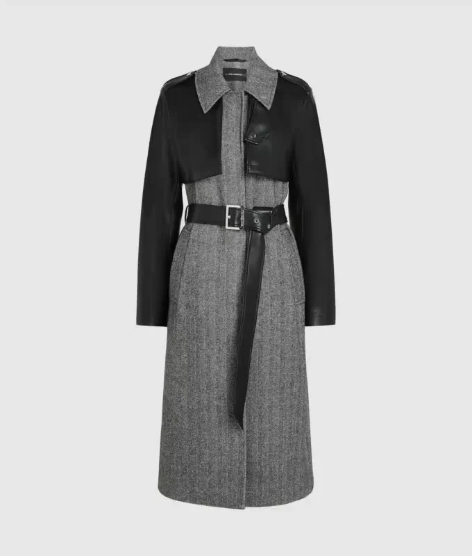 Tweed en imitatieleer jas