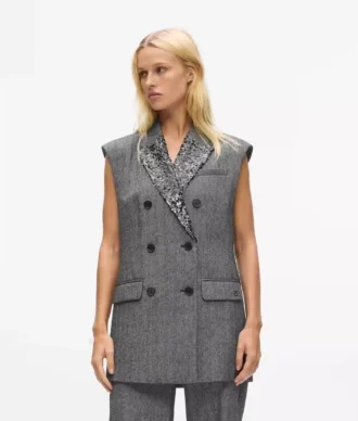 Tweed gilet met paillettenrevers