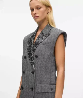 Tweed gilet met paillettenrevers