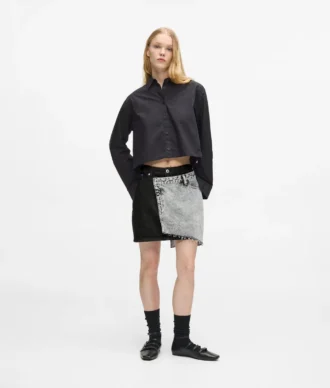 Tweekleurige denim minirok