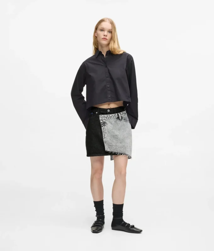 Tweekleurige denim minirok