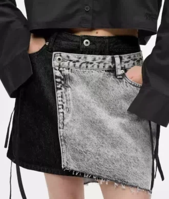 Tweekleurige denim minirok