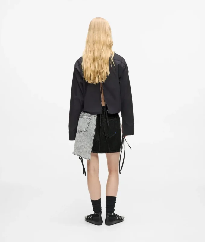 Tweekleurige denim minirok