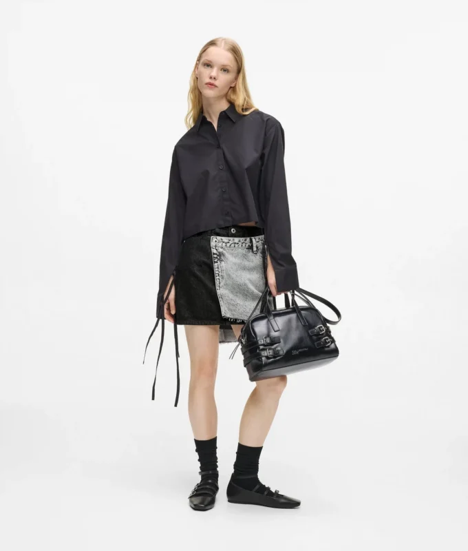 Tweekleurige denim minirok
