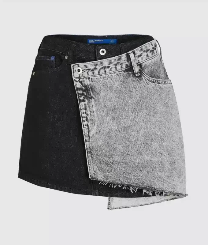 Tweekleurige denim minirok
