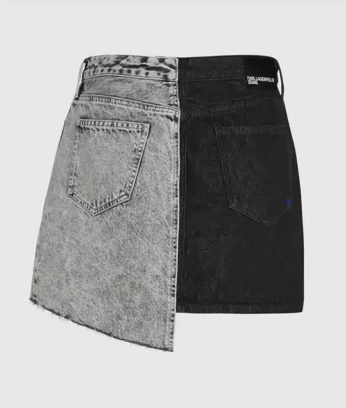 Tweekleurige denim minirok