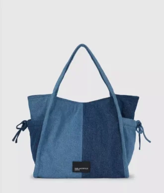 Tweekleurige denim shopper