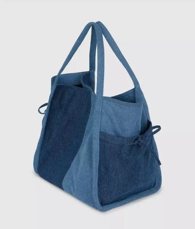 Tweekleurige denim shopper