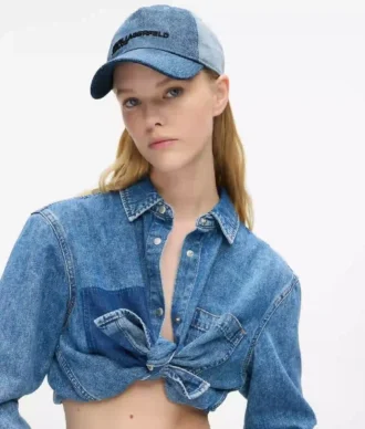 Tweekleurige lichte denim pet