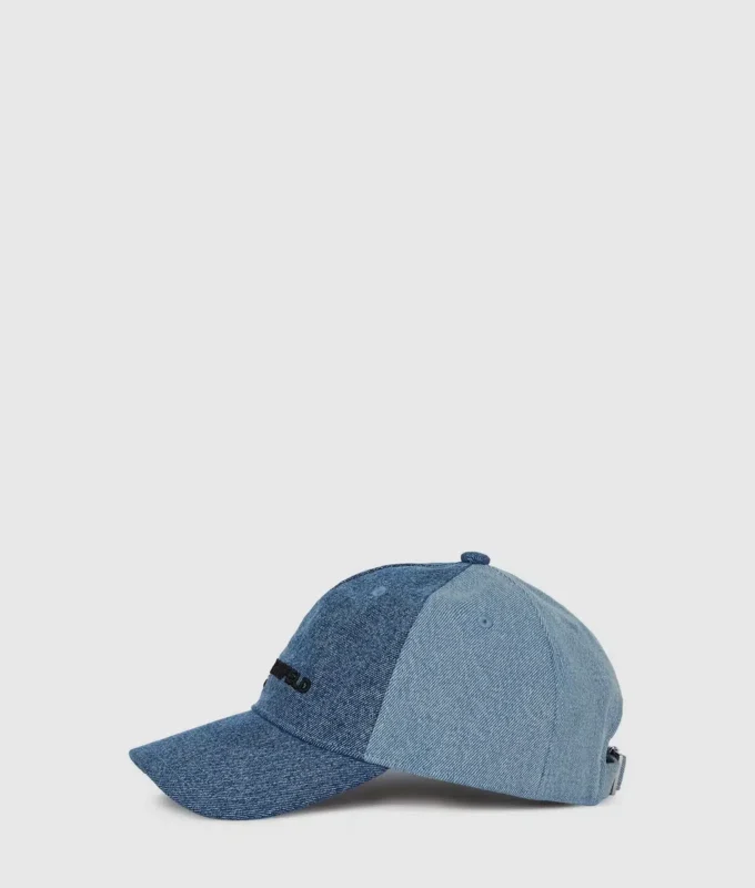 Tweekleurige lichte denim pet