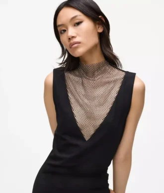 V-halsjurk met strass-mesh