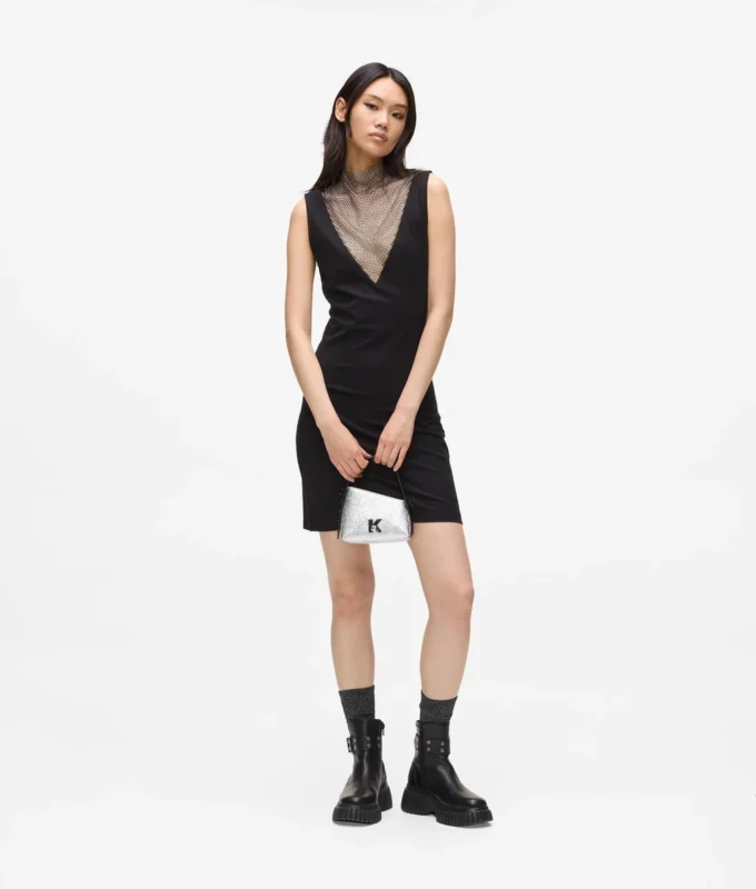 V-halsjurk met strass-mesh
