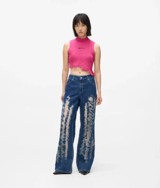 Versleten relaxed jeans met middelhoge taille