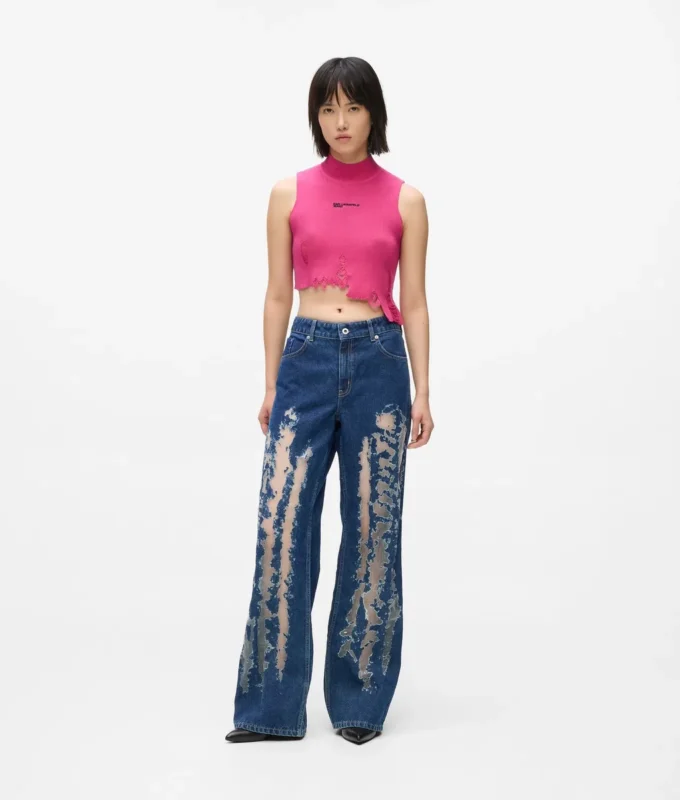 Versleten relaxed jeans met middelhoge taille