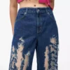 Versleten relaxed jeans met middelhoge taille