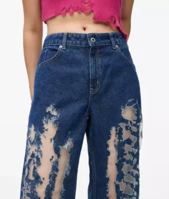 Versleten relaxed jeans met middelhoge taille