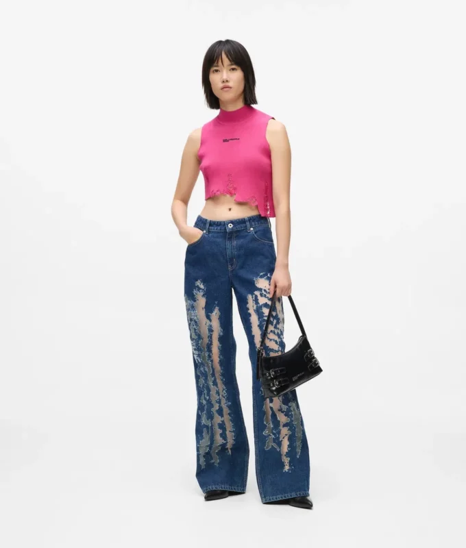 Versleten relaxed jeans met middelhoge taille