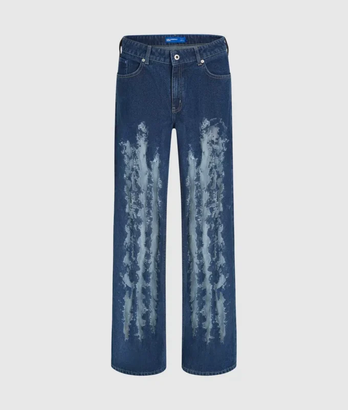 Versleten relaxed jeans met middelhoge taille