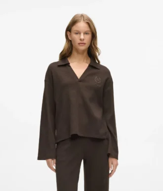 Wafelstof loungewear poloshirt