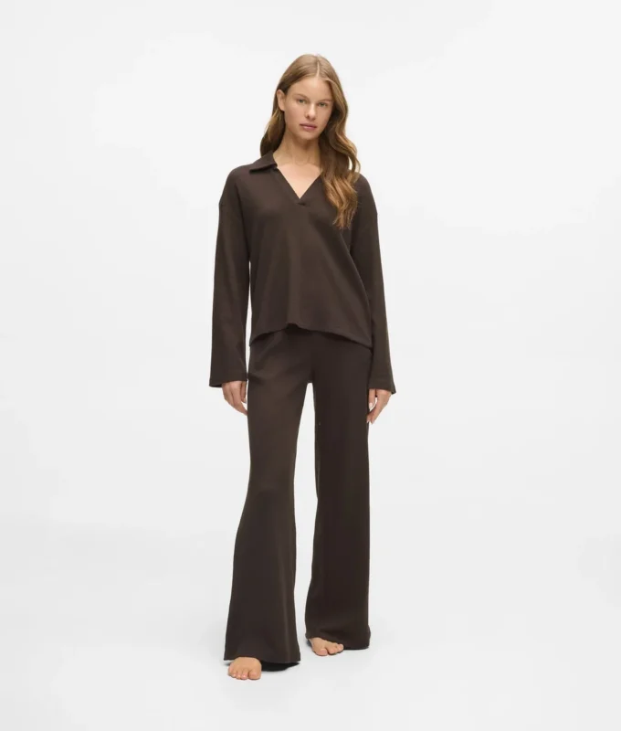 Wafelstof loungewear poloshirt