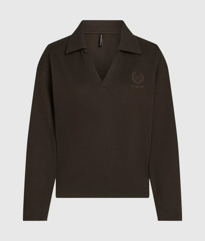 Wafelstof loungewear poloshirt